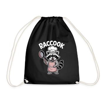 RACCOOK Raccoon Chef Cartoon Kitchen Humor - Drawstring Bag - black - Front