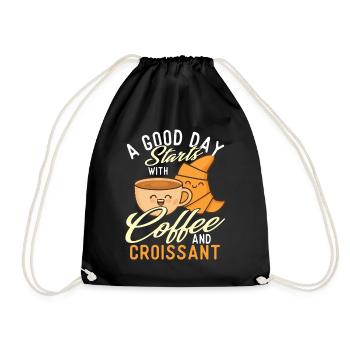 Good Day Starts With Coffee And Croissant - Drawstring Bag - black - Front