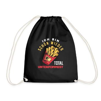 Totally underpommest again – French fries joke - Drawstring Bag - black - Front