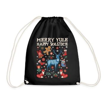 Merry Yule Happy Solstice Merry Christmas - Drawstring Bag - black - Front