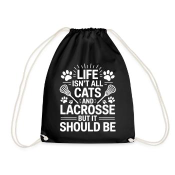 Lacrosse Saying Cats Funny Lacrosse Gift - Drawstring Bag - black - Front
