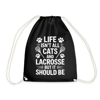 Lacrosse Saying Cats Funny Lacrosse Gift - Drawstring Bag - black - Front