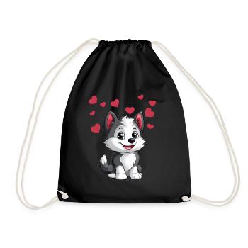 Cute husky with hearts - Drawstring Bag - black - Front
