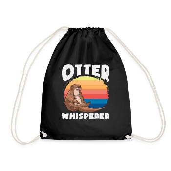 Sea Otter Cartoon Retro Whisperer - Drawstring Bag - black - Front