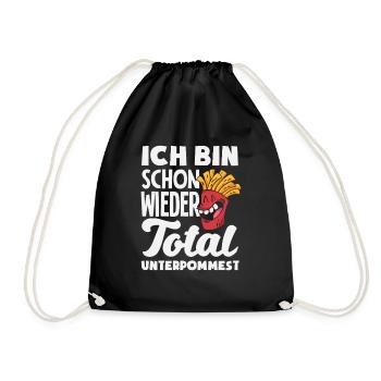 Totally underpommest again – French fries joke - Drawstring Bag - black - Front