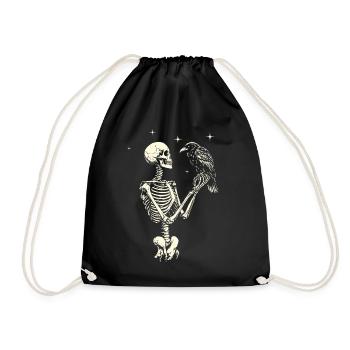 Squelette avec corbeau - Sac de sport léger - noir - Devant