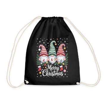 Merry Christmas Gnome T-Shirt with Fairy Lights - Drawstring Bag - black - Front
