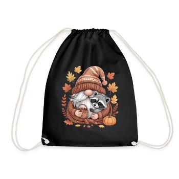 Herbst Wichtel Shirt mit Waschbär und Eicheln - Turnbeutel - Schwarz - Vorne