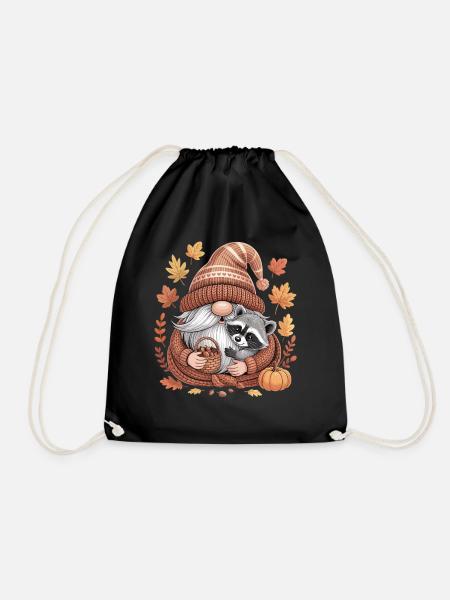 Herbst Wichtel Shirt mit Waschbär und Eicheln - Turnbeutel - Schwarz