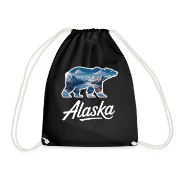 Outdoor Shirt mit Alaska Landschaft im Bärenmotiv - Turnbeutel - Schwarz - Vorne