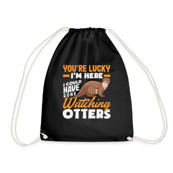 Sea Otter Happy I'm Here - Drawstring Bag - black - Front