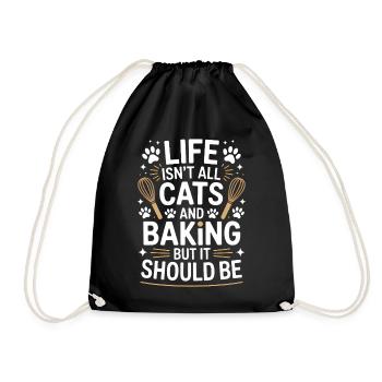 Backen Spruch Katzen Lustiges Backen Geschenk - Turnbeutel - Schwarz - Vorne