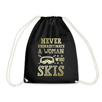don't underestimate a ski woman - Drawstring Bag - black - Front