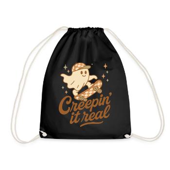 Creepin It Real Funny Halloween Ghost Skateboard - Drawstring Bag - black - Front