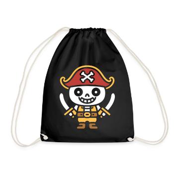 Pirate Skeleton Smile Cartoon - Drawstring Bag - black - Front