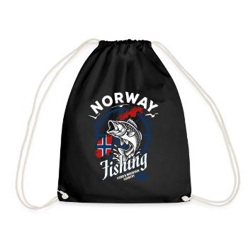 Norway Fishing 2026 - Angler Motiv mit Fisch - Turnbeutel - Schwarz - Vorne