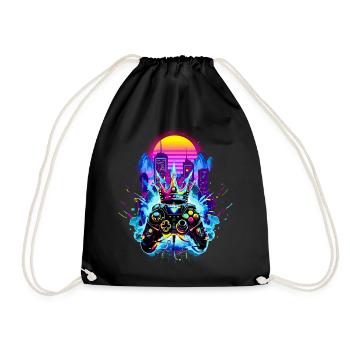 Gaming King Retrowave Controller Neon 80s City - Drawstring Bag - black - Front
