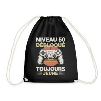 Niveau 50 débloqué toujours jeune Cadeau gamer - Sac de sport léger - noir - Devant