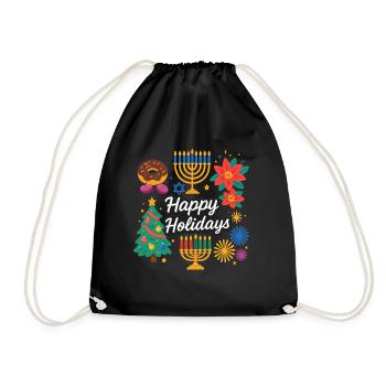 Happy Holiday Christmas and Hanukkah New Year Eve - Drawstring Bag - black - Front