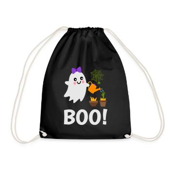 Cute Ghost Boo! Water the ghost plants - Drawstring Bag - black - Front