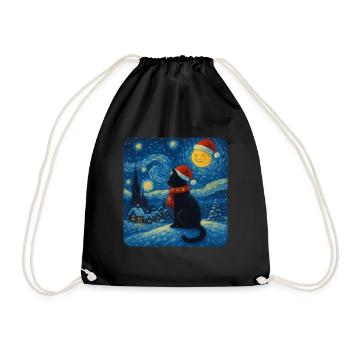Starry Night Cat in Christmas Magic - Drawstring Bag - black - Front