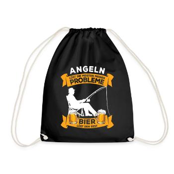 Fishing and Beer: Problem Solving, Angler Saying - Drawstring Bag - black - Front