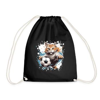 Katze Fussball Team - Turnbeutel - Schwarz - Vorne