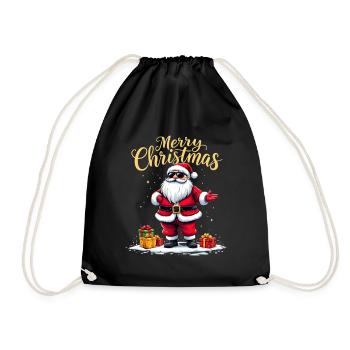 Merry Christmas Weihnachtsmann Mit Geschenken - Turnbeutel - Schwarz - Vorne