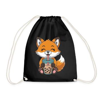 Kawaii Bubble Tee Fuchs Boba Tee - Turnbeutel - Schwarz - Vorne