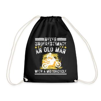 Old Man With Motorcycle - Drawstring Bag - black - Front