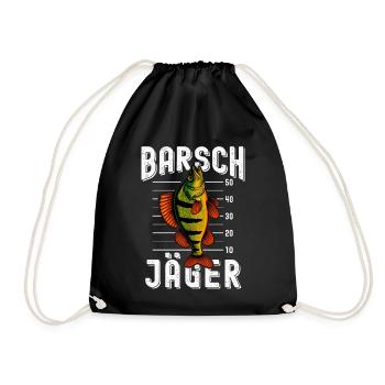 Barsch Jäger Barschangler Barsch Flussbarsch Angel - Turnbeutel - Schwarz - Vorne
