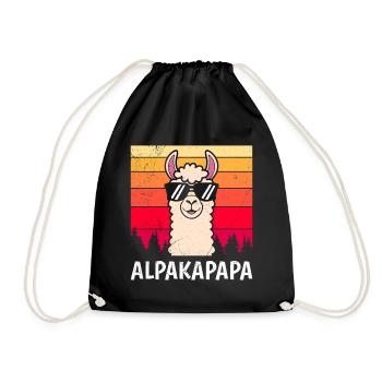 Väter ALPAKAPAPA Retro Lama Lustiges - Turnbeutel - Schwarz - Vorne