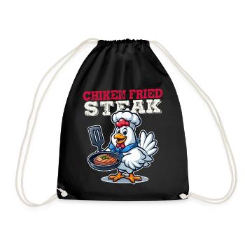 Fried Chicken Steak Cartoon - Drawstring Bag - black - Front