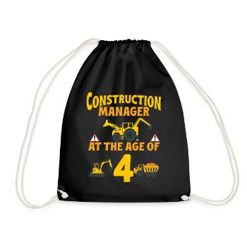 Construction Party 4th Birthday 4 Years Old truck - Drawstring Bag - black - Front