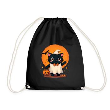 Halloween Cat with Halloween Pumpkin - Drawstring Bag - black - Front