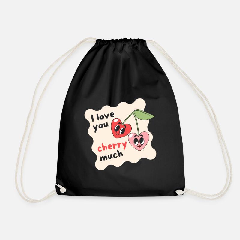 I love you cherry much - Drawstring Bag - black