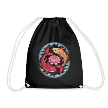 Poisson Koi et fleur de lotus motif harmonieux - Sac de sport léger - noir - Devant
