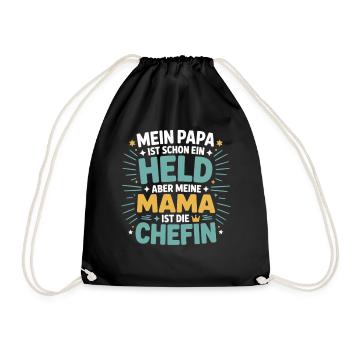 Mein Papa ist Held – aber Mama ist die Chefin - Turnbeutel - Schwarz - Vorne