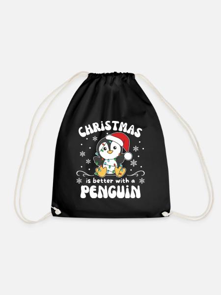 Weihnachten ist besser mit einem Pinguin - Turnbeutel - Schwarz