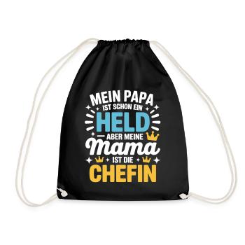 Mein Papa ist Held – aber Mama ist die Chefin - Turnbeutel - Schwarz - Vorne
