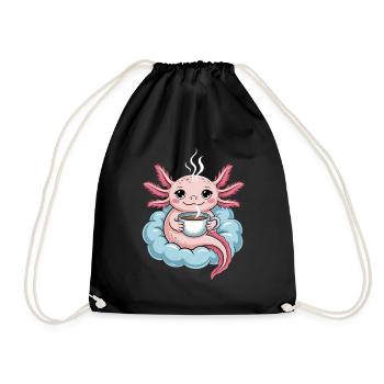 Axolotl Mit Kaffee Auf Wolke Kawaii Morgenkaffee - Turnbeutel - Schwarz - Vorne