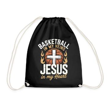 Basketball & Jesus – Kreuz auf Ball Design - Turnbeutel - Schwarz - Vorne