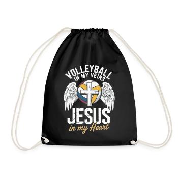 Volleyball & Jesus – Cross with Wings Design - Drawstring Bag - black - Front