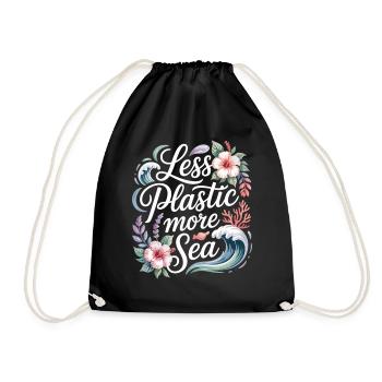 Less Plastic More Sea – Environmental Design Flowers - Drawstring Bag - black - Front