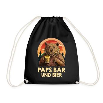 Werdender Vater PAPS BÄR UND BIER Lustiges - Turnbeutel - Schwarz - Vorne