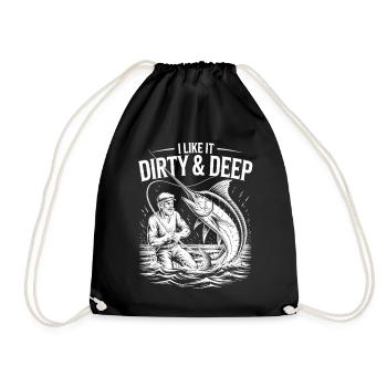 Dirty & Deep – Fun Angler Motif for Men - Drawstring Bag - black - Front
