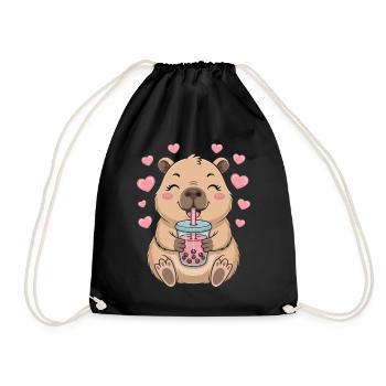 Kawaii Bubble Tee Capybara Boba Tee - Turnbeutel - Schwarz - Vorne