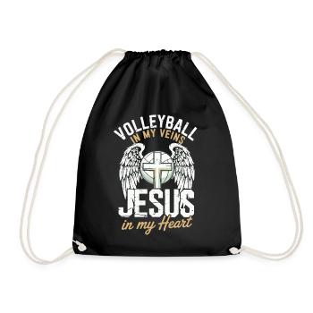 Volleyball & Jesus – Cross with Wings Design - Drawstring Bag - black - Front