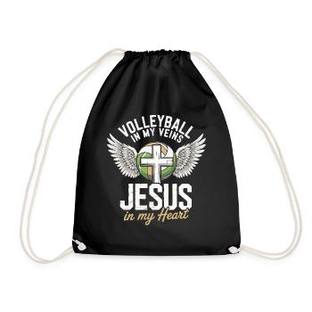 Volleyball & Jesus – Cross with Wings Design - Drawstring Bag - black - Front