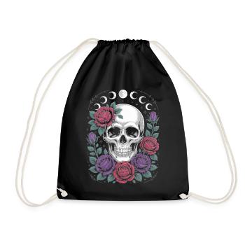 Gothic Totenschädel mit Mondphasen und Rosen Design - Turnbeutel - Schwarz - Vorne